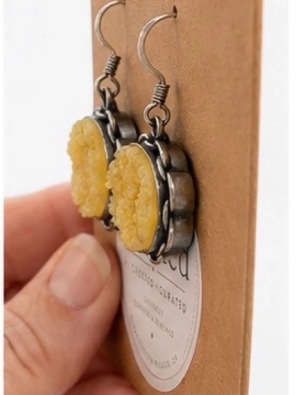 Yellow Druzy Flower Drop Earrings | Artisan Statement Jewelry